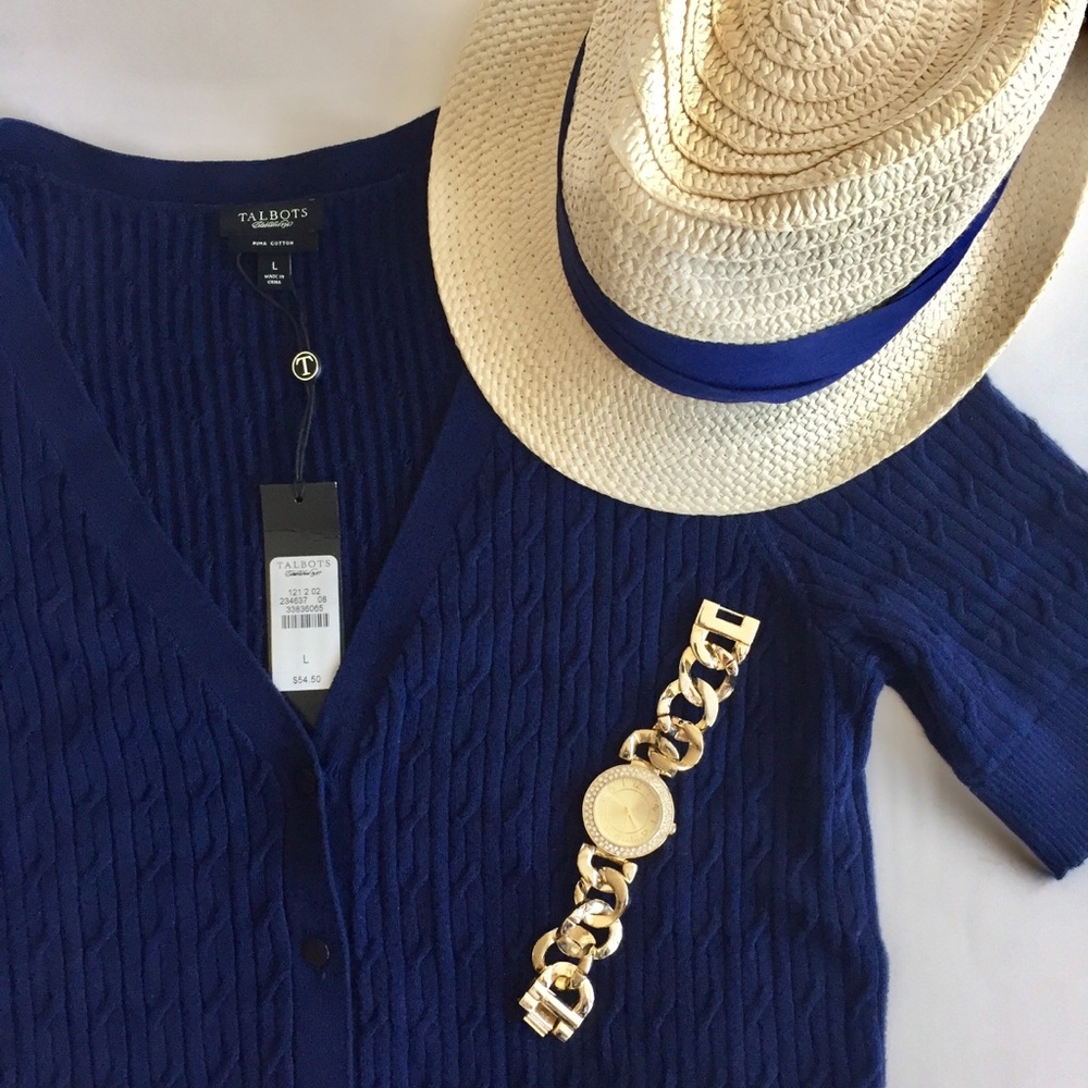 NWT TALBOTS PIMA COTTON NAVY CARDIGAN
